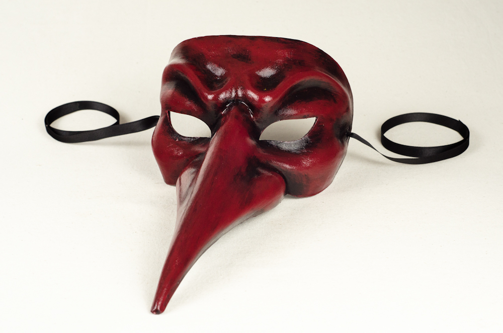Creative Black/Red Five Horn Long Nose Venetian Mask with Bell Handmade Full 