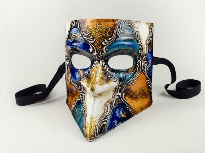 Bauta Fancy White and Silver Venetian Stick Mask