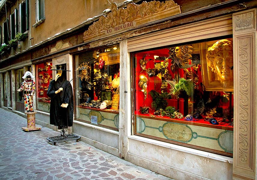 Mask on Display at a Souvenir Shop in the Street of Venice, Italy