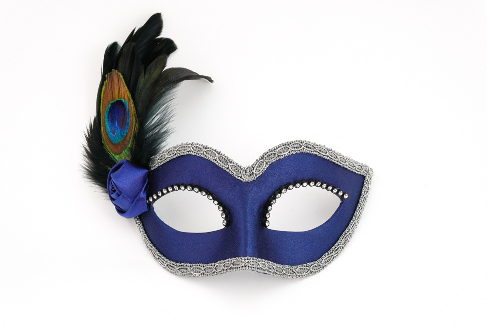 Peacock Feather Venetian Masquerade Mask for Women - Black Blue